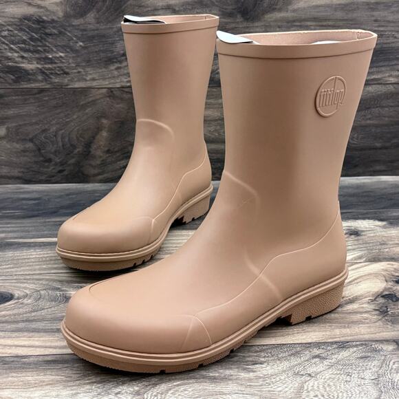 NIB FitFlop 10 Wonderwelly Short Waterproof Rubber Rain Boots Bootie Latte Tan - Picture 5 of 16